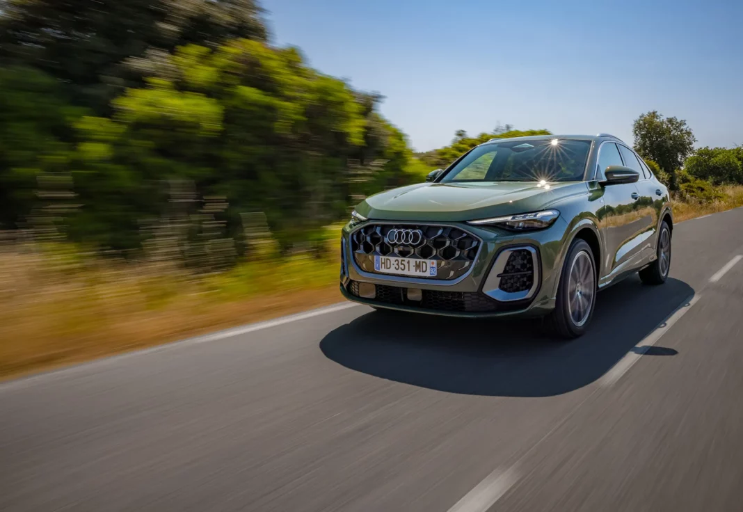 essai Audi Q5 TDI Hybride 2025 sur la route trois quart face