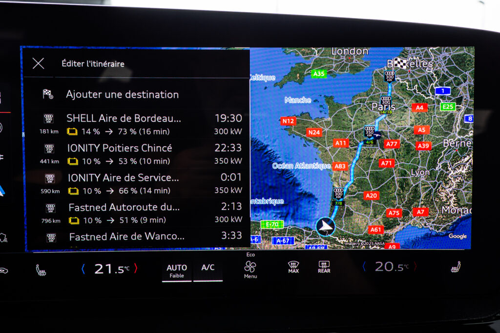 Essai Q6 Sportback e-tron Performance planificateur itinéraire